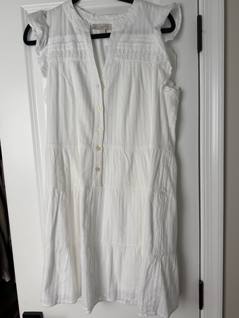 LOFT White Tiered Button-Front Dress